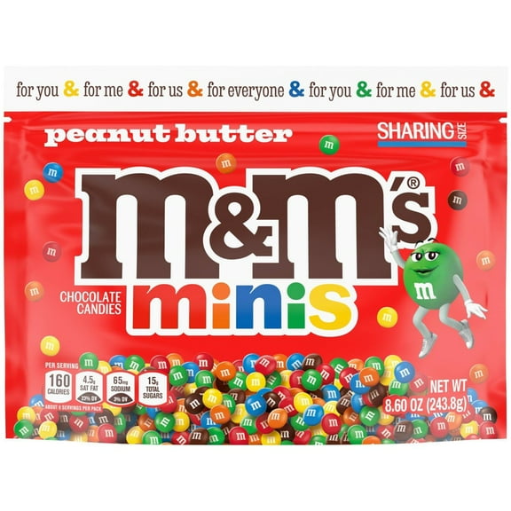 M&M'S Minis Peanut Butter Milk Chocolate Candy, Sharing Size, 8.6 Oz. Resealable Bag (Pack of 24)