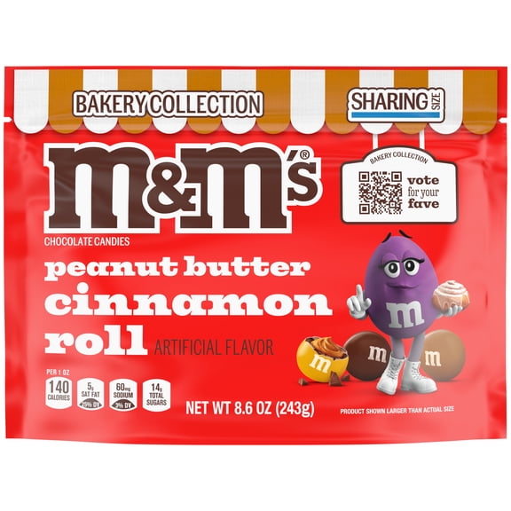 M&M's Peanut Butter Cinnamon Roll Chocolate Candy, Sharing Size, 8.6 oz Resealable Bag