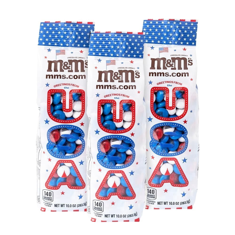 M&M'S USA Patriotic Red, White & Blue Milk Chocolate Candy, 10 oz Bags, 3 Pack