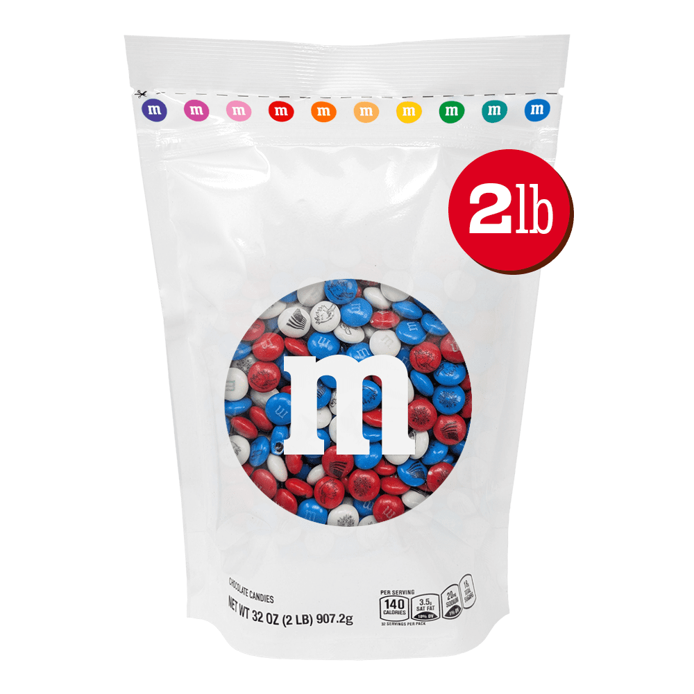 M&M'S USA Patriotic Red, White & Blue Milk Chocolate Candy, 2 lb Resealable Bulk Bag
