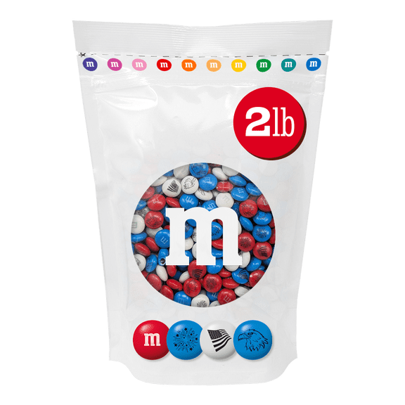 M&M'S USA Patriotic Red, White & Blue Milk Chocolate Candy, 2 lb Resealable Bulk Bag