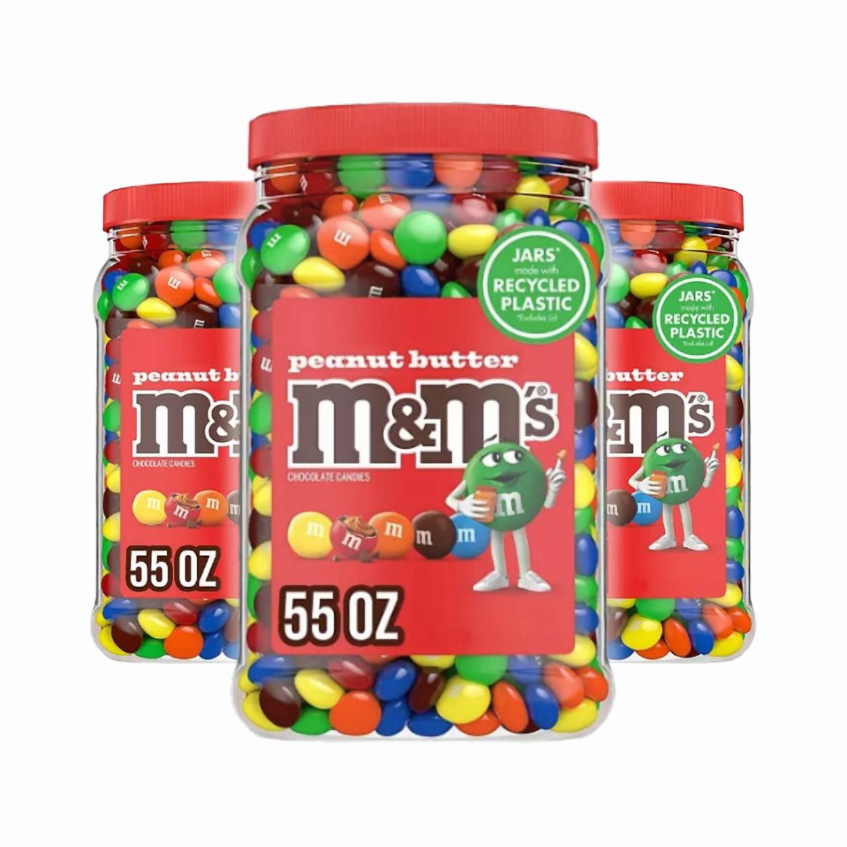 M&M'S Peanut Butter Milk Chocolate Candy, 55 oz Jar, Pack of 3