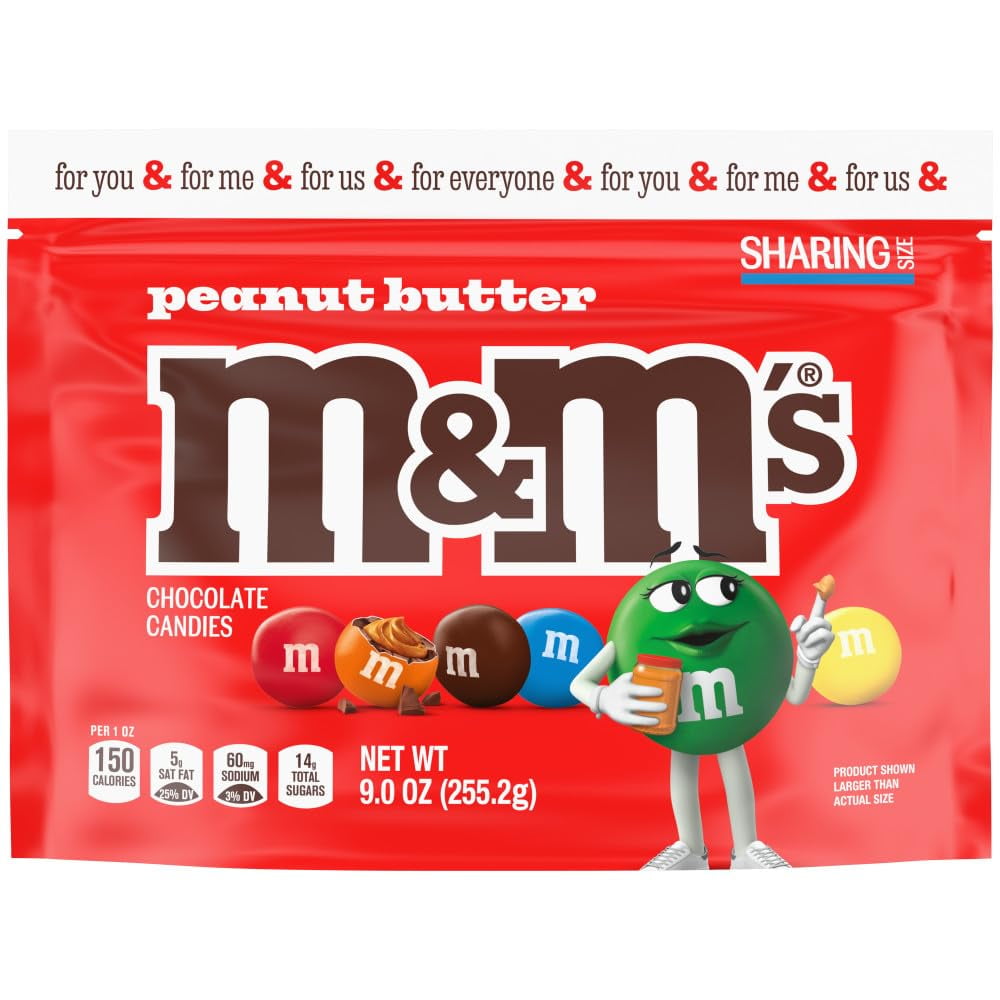 M&M'S Peanut Butter Milk Chocolate Candy, Sharing Size, 9 oz Resealable Bag