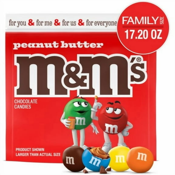 M&M'S Peanut Butter Milk Chocolate Football Family Size Bulk Candy Bag 17.2 oz - Pack of 2