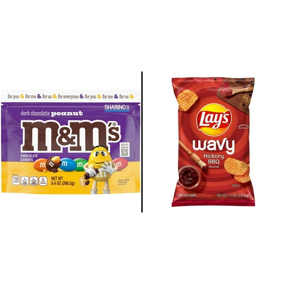 M&M'S Peanut Dark Chocolate 9.4 oz & Lay's Wavy Hickory BBQ Potato Chips