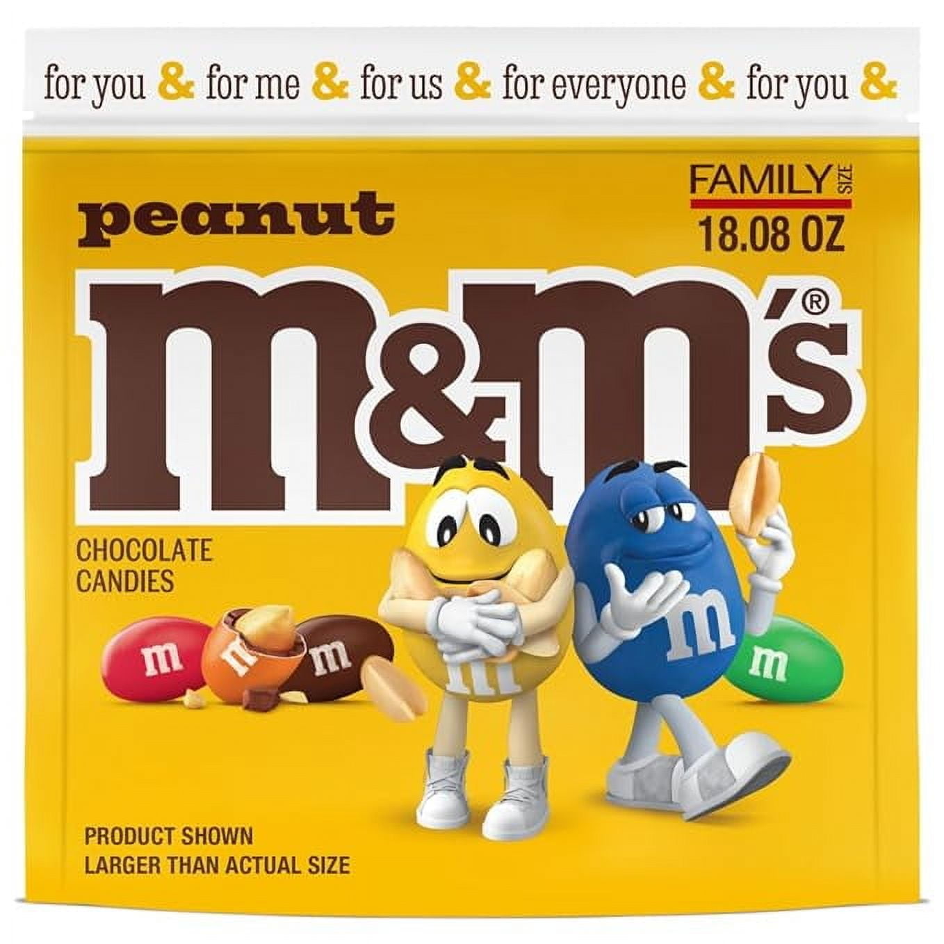 M&M'S Peanut Milk Chocolate Candy, Family Size, 18.08 oz Resealable Bulk Bag
