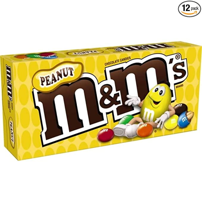 M&M'S Peanut Milk Chocolate Candy Movie Theater Box Bulk Pack, 3.1 oz Box (Pack of 12)