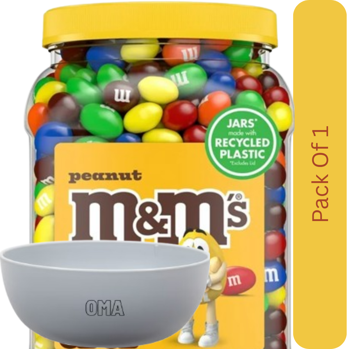 M&M’S Peanut Milk Chocolate Candy, Party Size, 62 oz. With White Bowl By OMA