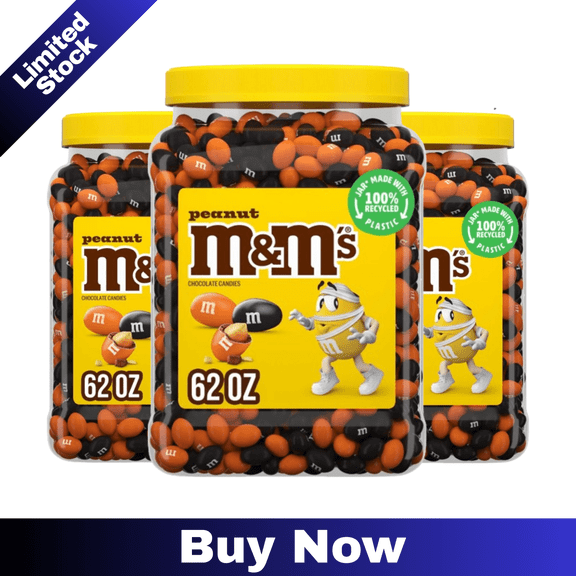 M&M'S Peanut Milk Chocolate Halloween Candy, 62 oz, 3 Pack Bulk Party Size Bags