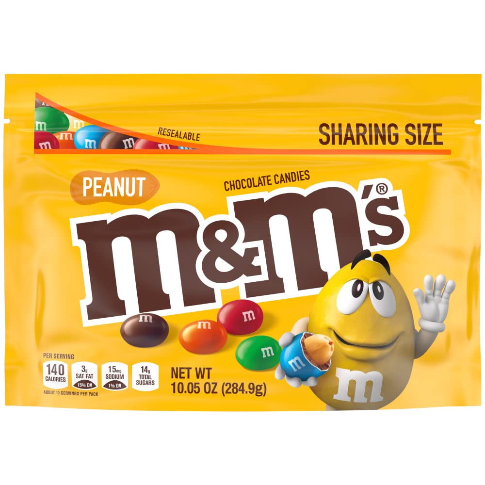 M&M's Peanut Chocolate Candies, Sharing Size - 10.05 Oz Resealable Bag  (Pack of 4) 