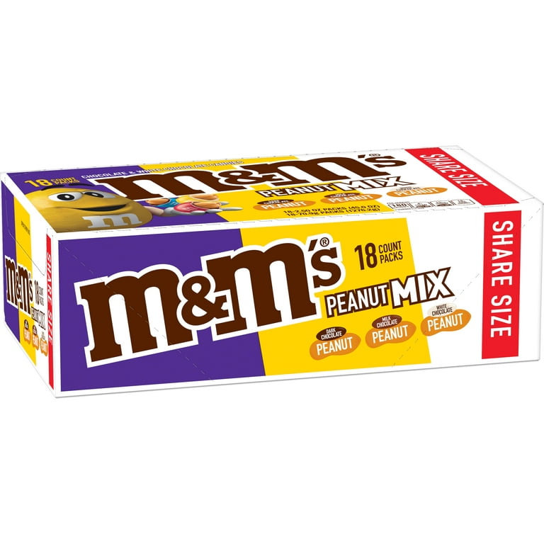 M&M'S Peanut Mix Chocolate Candy Share Size Pack, 2.5 oz (18 Count) 