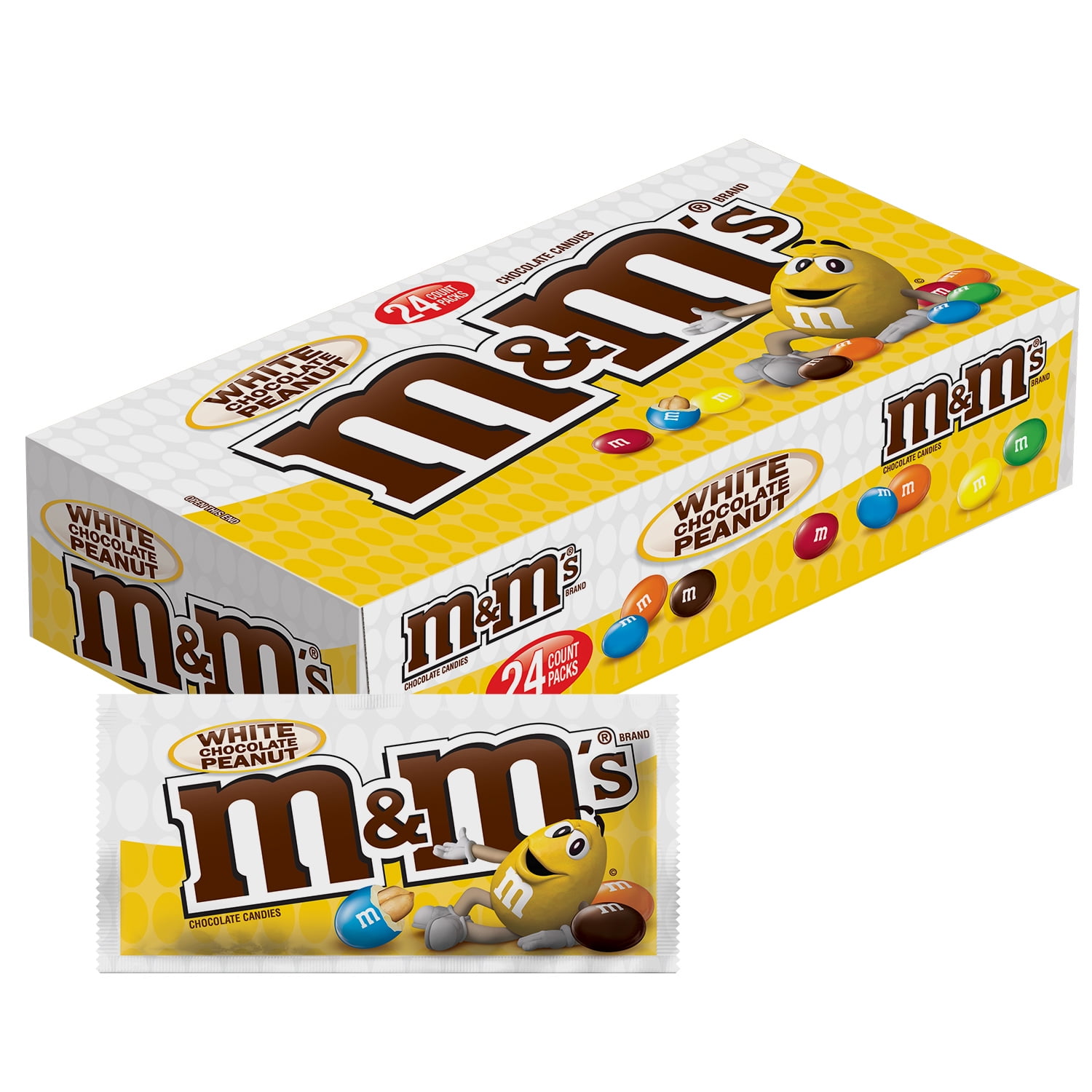 M&M'S Peanut White Chocolate Candy, Full Size, 1.36 Oz 24 Ct 