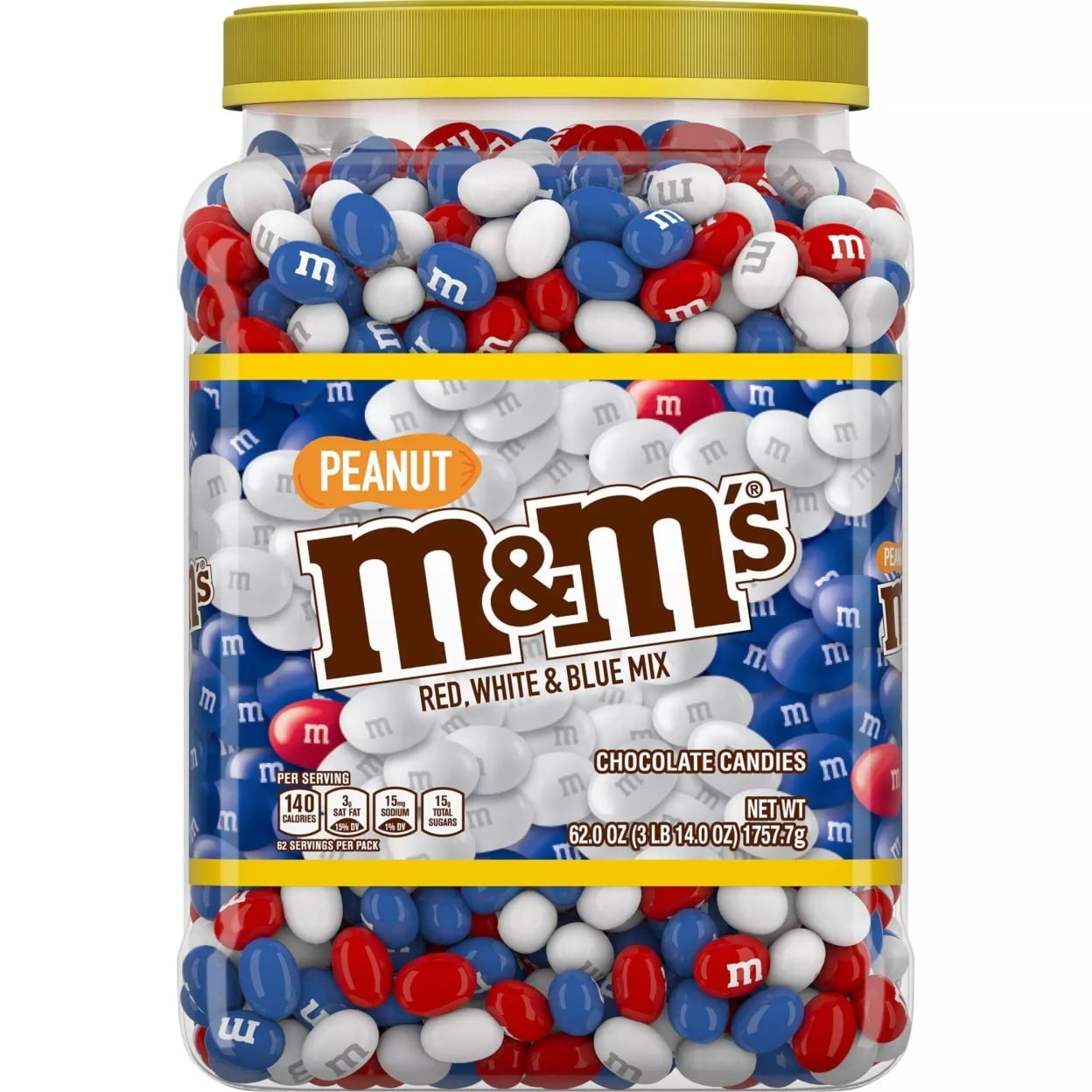 M&M's Chocolate Candies, Red, White & Blue Mix, Peanut - 62 oz
