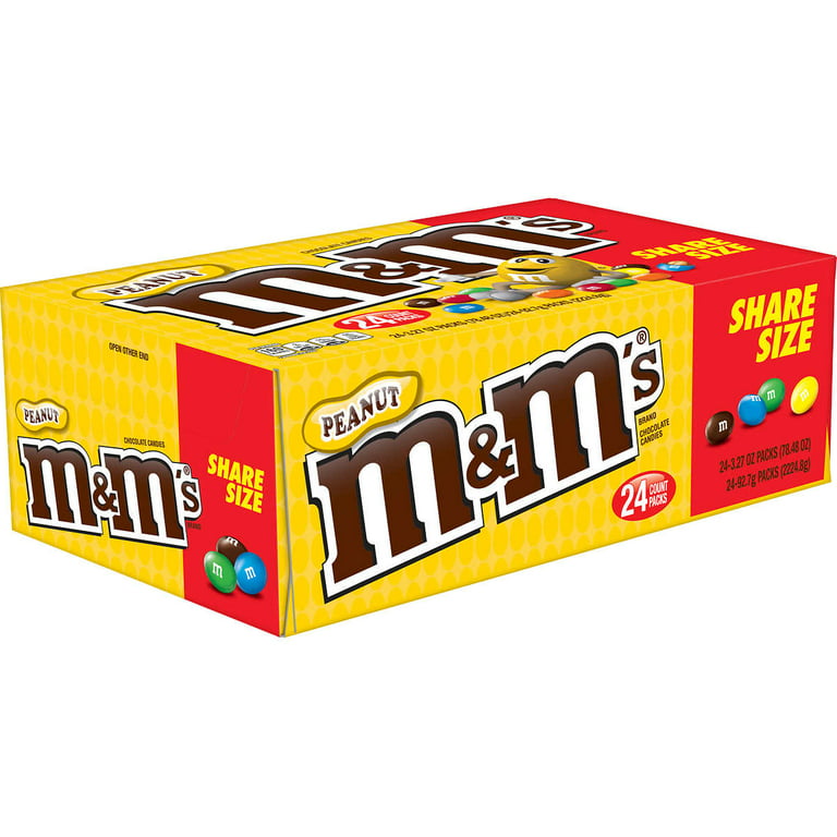 M&M's Chocolate Candy, Peanut, Share Size, 3.27 oz, 24-count