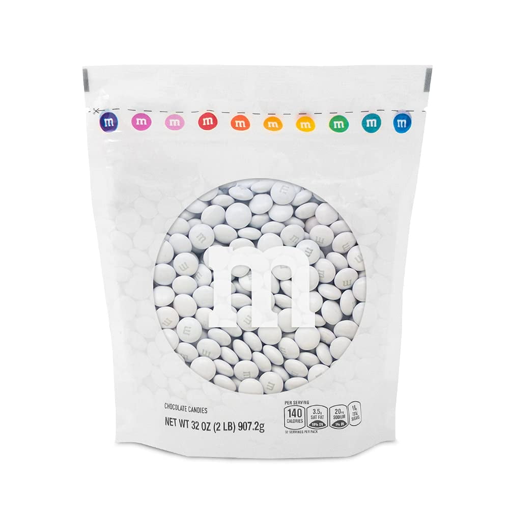 M&M’S White Milk Chocolate Candy, 2lbs Resealable Pack for Candy Bars
