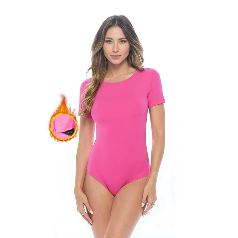 M&M SCRUBS Long Sleeve Turtle Neck Body Suit-Breathable Cotton Stretch  Leotard(Hot Pink, Large)