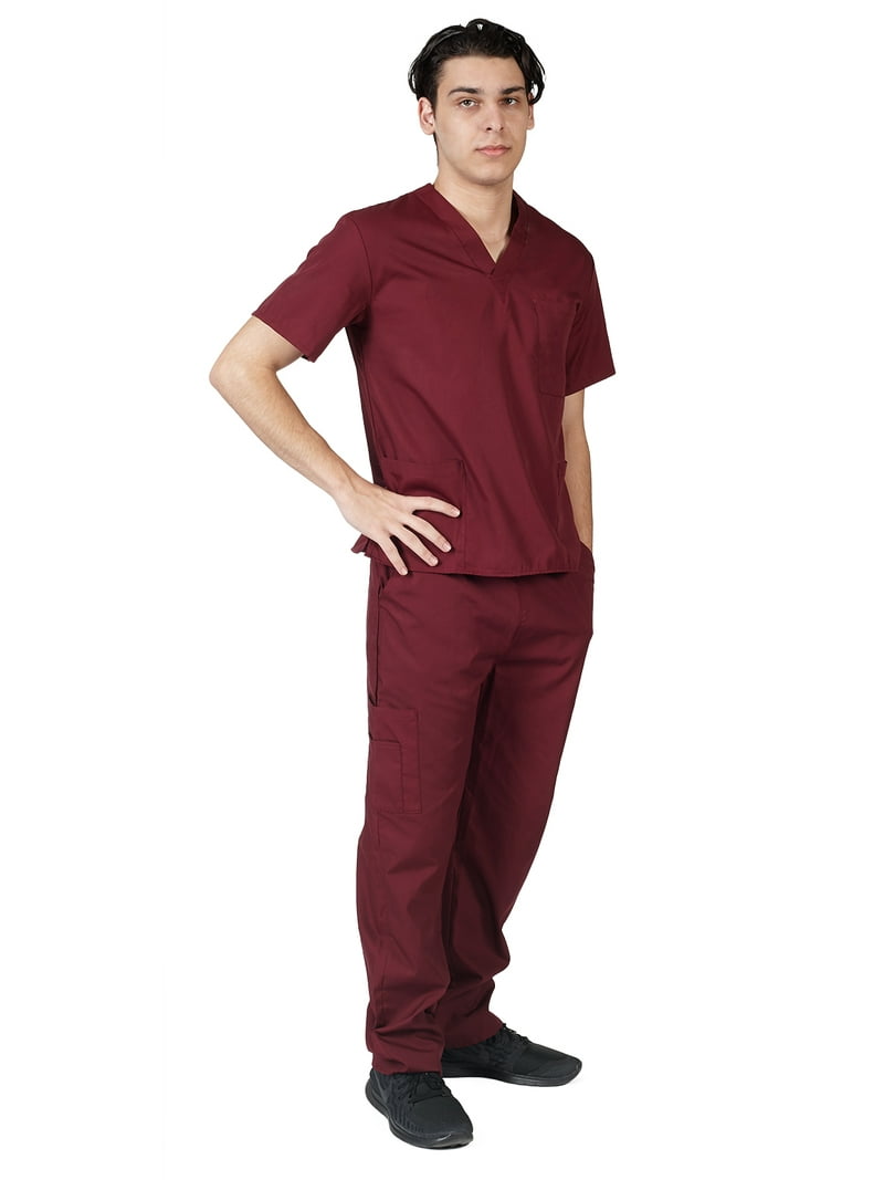 M&M SCRUBS Plus Size Men's Medical Uniform Set, Solid V-Neck Scrub