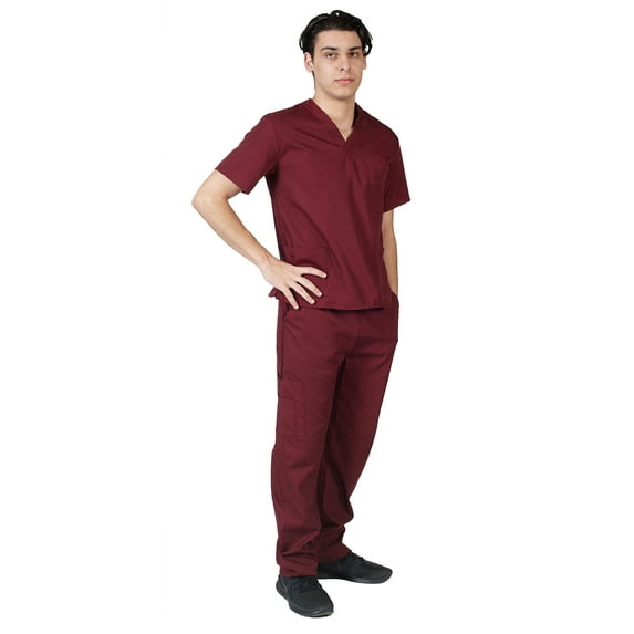 M&M SCRUBS Men Scrub Set, Men Medical Uniforms 102 (Burgundy, XXX-Large)