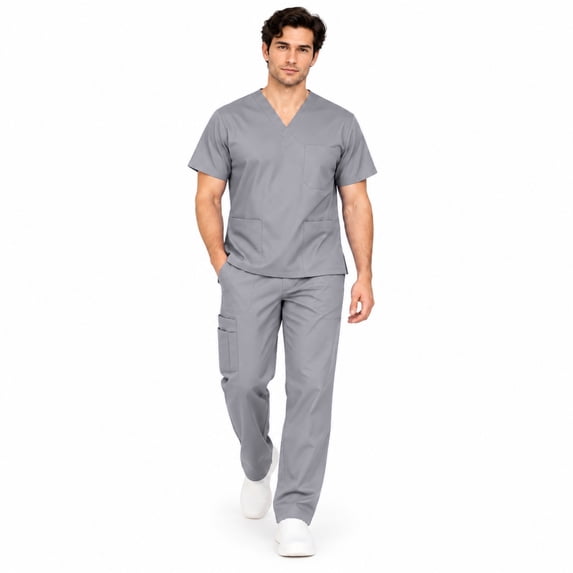 M&M SCRUBS Men's Cargo Scrub Set, 8 Pockets, Grey, 3XL
