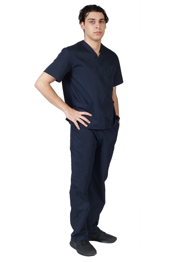 Men Scrub Set, Men Medical Uniforms 102 (Navy Blue, Small)
