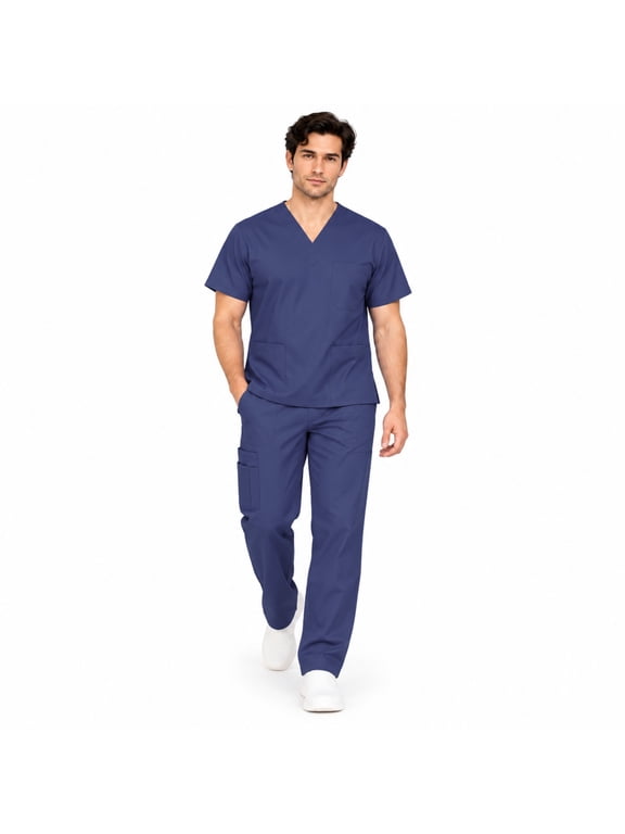 Men's Cargo Scrub Set, 8 Pockets, True Navy Blue, S