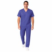 M&M SCRUBS Men's Scrub Set, V-Neck Top & Cargo Pants, 8 Pockets, Purple, S