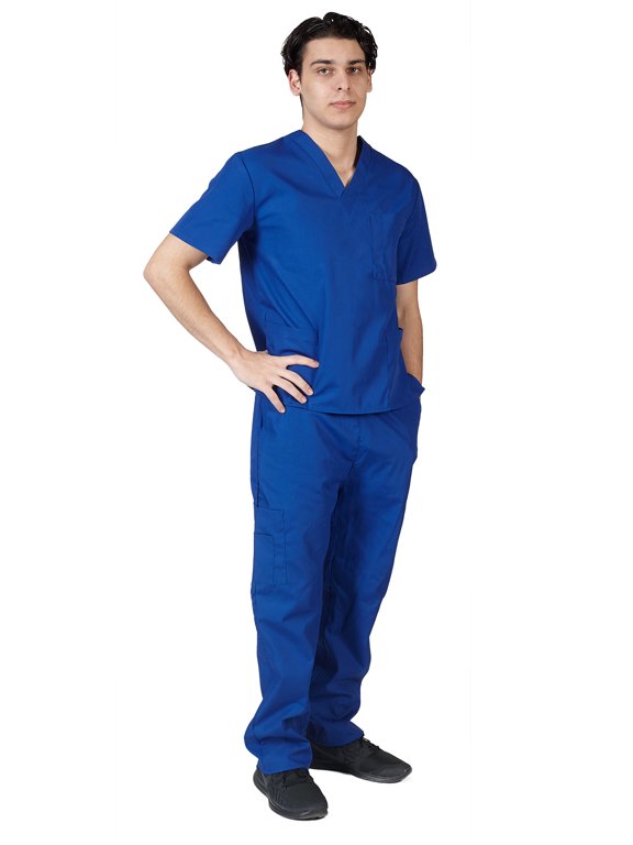 Men Scrub Set, Men Medical Uniforms 102 (Royal Blue, Large)