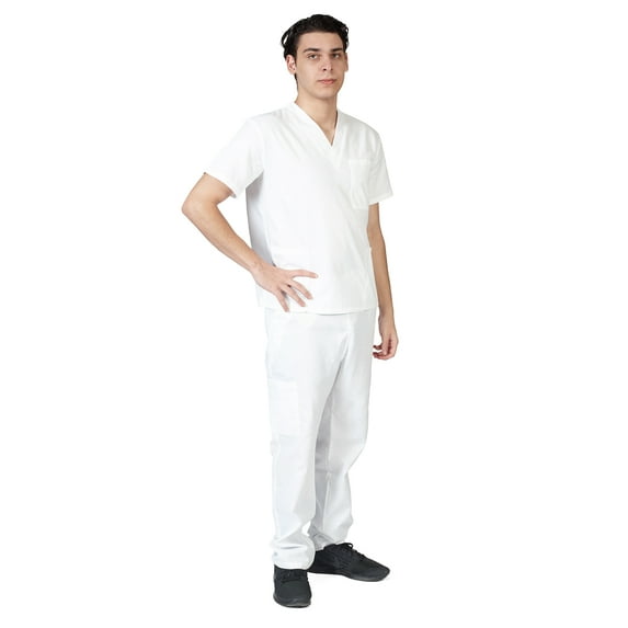 M&M SCRUBS Men Scrub Set, Men Medical Uniforms 102 (White, Small)