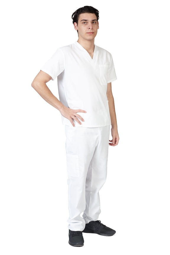 Men Scrub Set, Men Medical Uniforms 102 (White, X-Small)