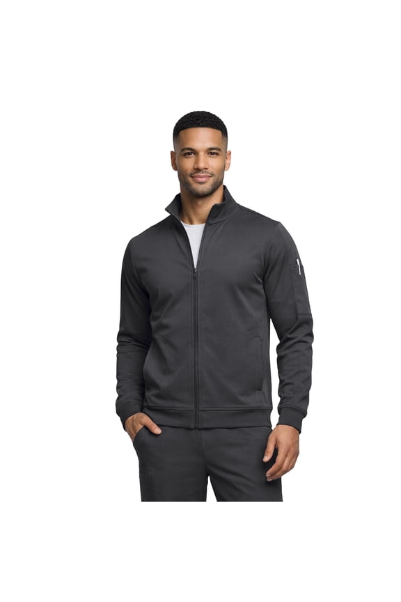 Men’s Cool Stretch Zip Up Scrub Jacket – Lightweight Warm-Up Medical Jacket with 3 Pockets (Black, 3X-Large)