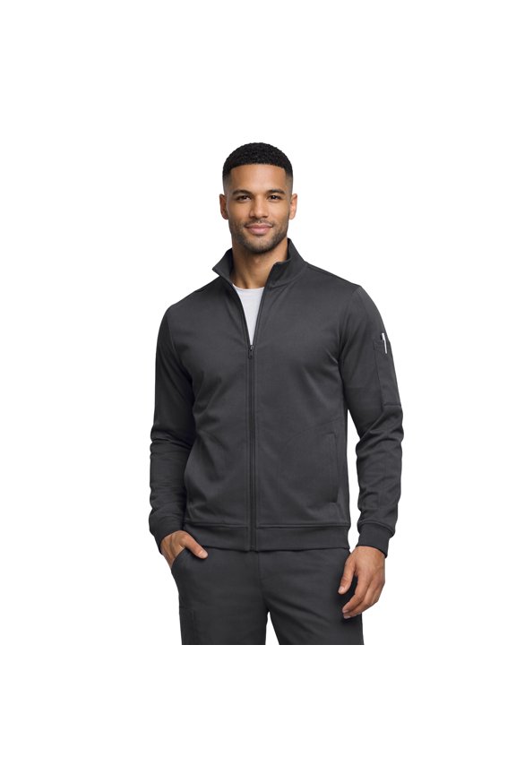 Men’s Cool Stretch Zip Up Scrub Jacket – Lightweight Warm-Up Medical Jacket with 3 Pockets (Black, X-Large)