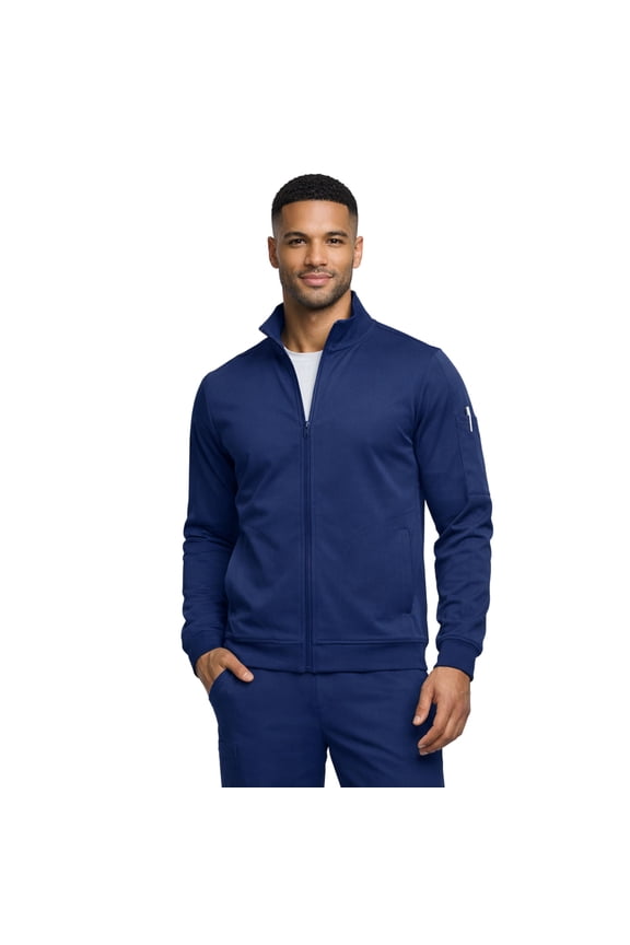 Men’s Cool Stretch Zip Up Scrub Jacket – Lightweight Warm-Up Medical Jacket with 3 Pockets (True Navy Blue, Medium)