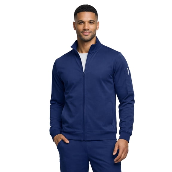 M&M SCRUBS Men’s Cool Stretch Zip Up Scrub Jacket – Lightweight Warm-Up Medical Jacket with 3 Pockets (True Navy Blue, Medium)
