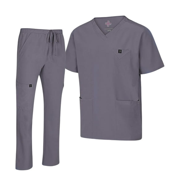 M&M SCRUBS Men's Scrub Set – Stretch V-Neck Multi-Pocket Mens Medical Uniform Scrubs Top & Cargo Pants (Charcoal, 2X-Large)