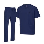 M&M SCRUBS Mens Scrub Set   Stretch V-Neck Multi-Pocket Mens Medical Uniform Scrubs Top & Cargo Pants True Navy Blue, Medium