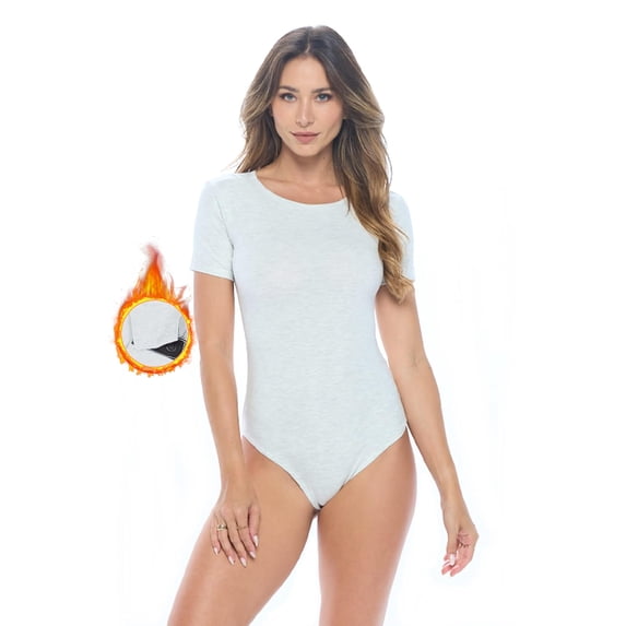 M&M SCRUBS Short Sleeve Scoop Neck Body Suit-Breathable Cotton Stretch(Heather Grey, X-Small)