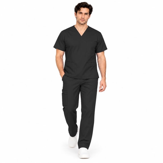 M&M SCRUBS Men's Cargo Scrub Set, 8 Pockets, Black, 2XL