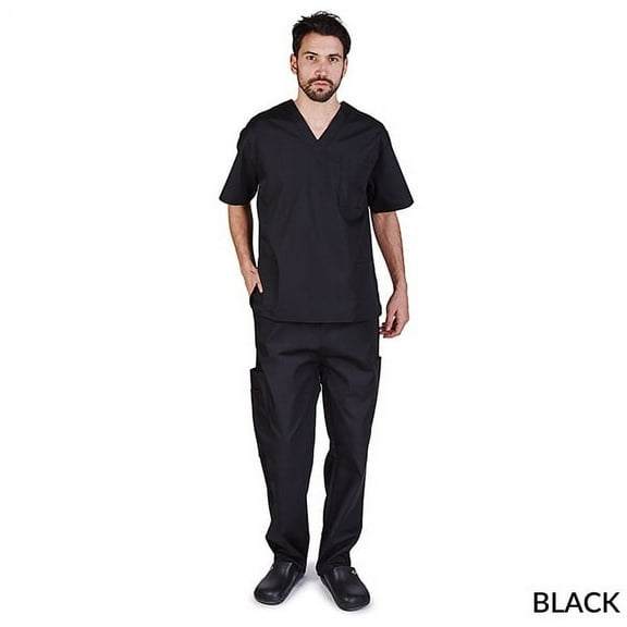M&M SCRUBS Solid Men Scrub Set, Men Medical Uniforms 201- (BLACK)