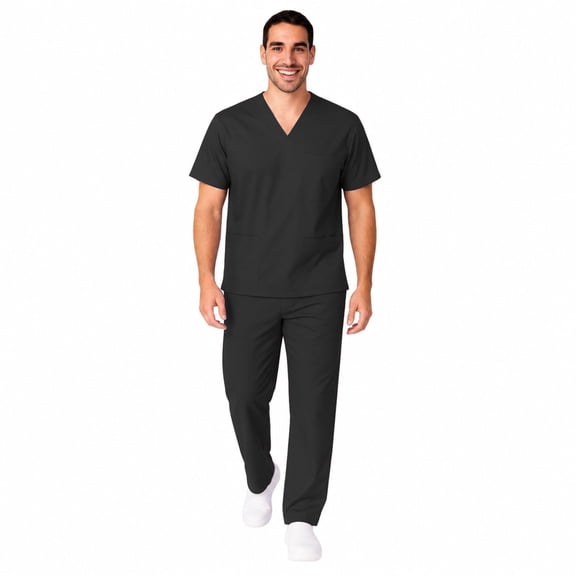 M&M SCRUBS Men's Scrub Set, V-Neck Top & Cargo Pants, 8 Pockets, Black, 2XL