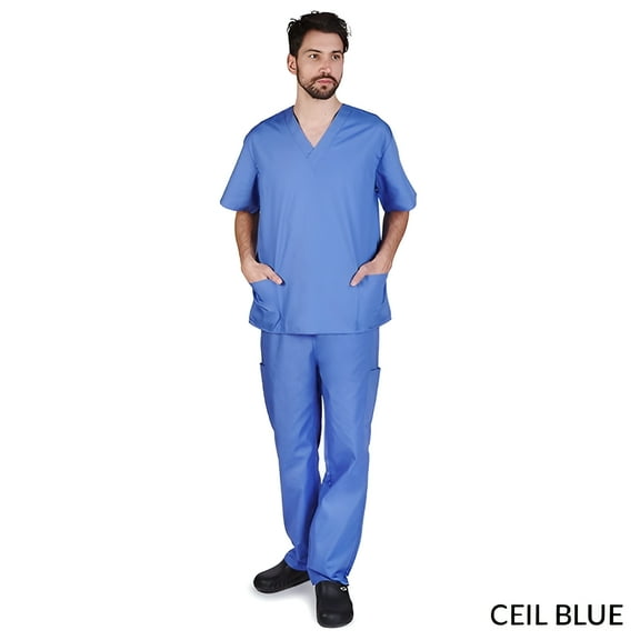 M&M SCRUBS Solid Men Scrub Set, Men Medical Uniforms 201 (CEIL BLUE)