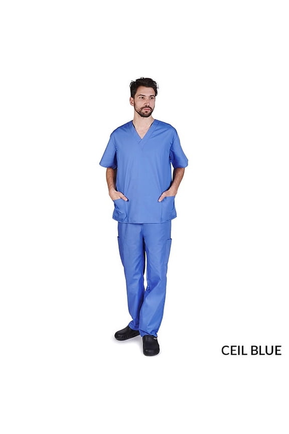Solid Men Scrub Set, Men Medical Uniforms 201 (CEIL BLUE)
