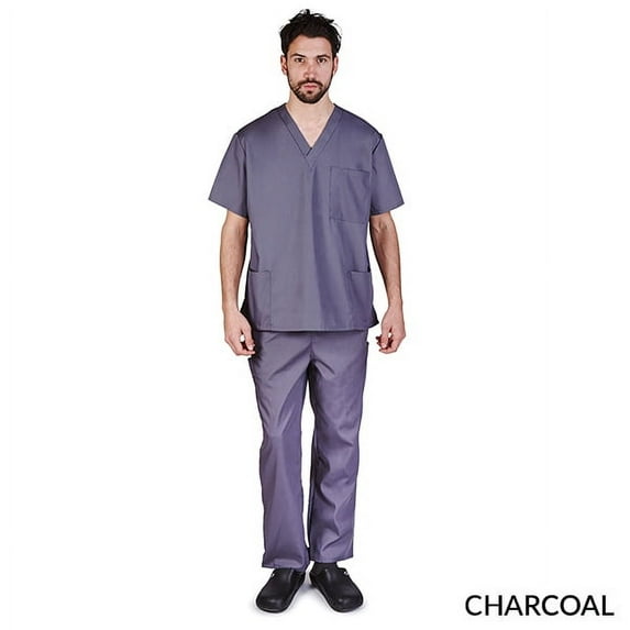 M&M SCRUBS Solid Men Scrub Set, Men Medical Uniforms 201- (CHARCOAL)
