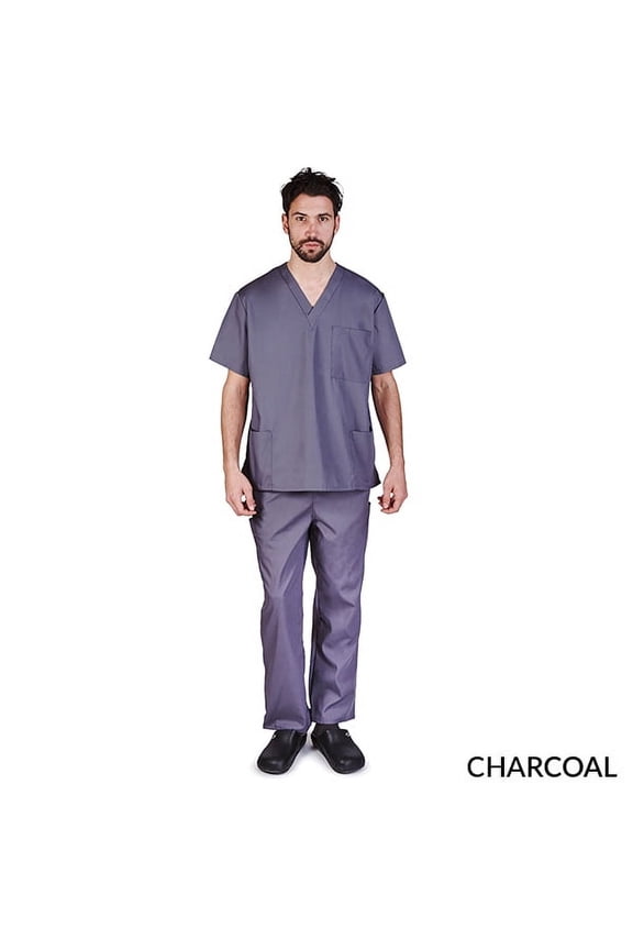 Solid Men Scrub Set, Men Medical Uniforms 201- (CHARCOAL)