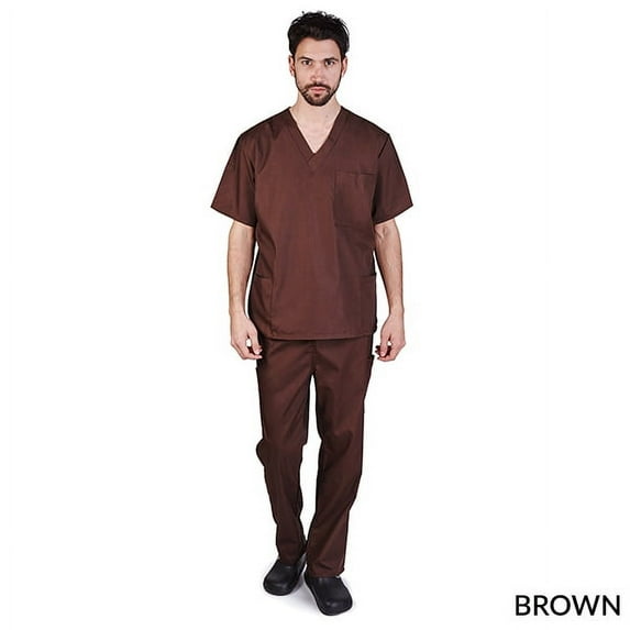 M&M SCRUBS Solid Men Scrub Set, Men Medical Uniforms 201 (CHOCOLATE)