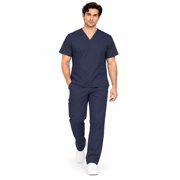 M&M SCRUBS Mens Cargo Scrub Set, 8 Pockets, Dark Navy Blue, 4XL