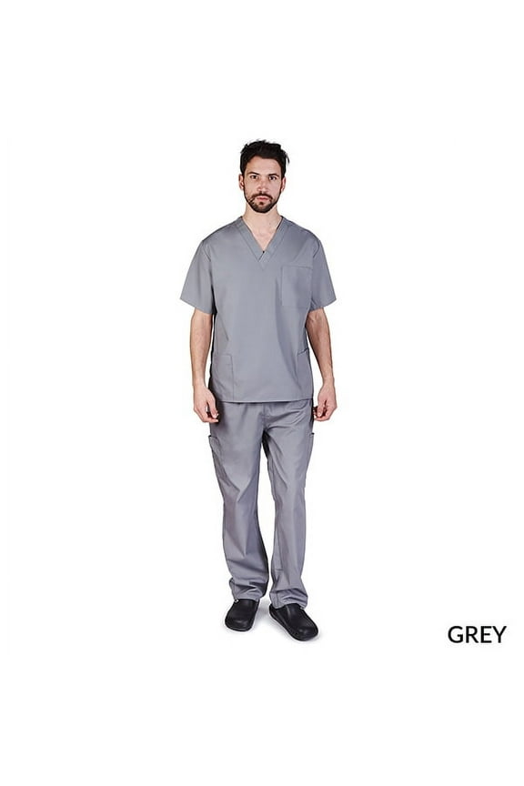 Solid Men Scrub Set, Men Medical Uniforms 201- (GREY)