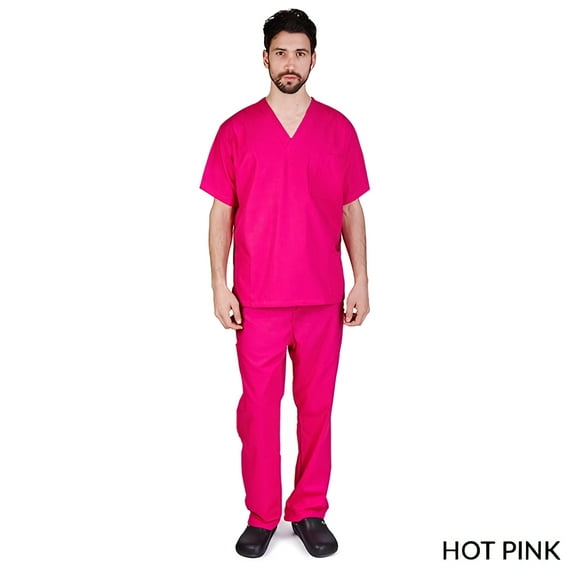 M&M SCRUBS Solid Men Scrub Set, Men Medical Uniforms 201 (HOT PINK)