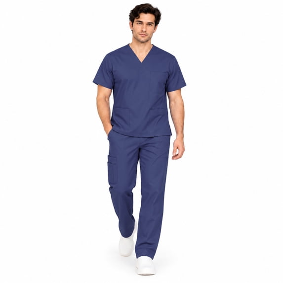 M&M SCRUBS Men's Cargo Scrub Set, 8 Pockets, True Navy Blue, 5XL