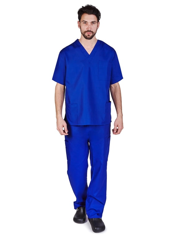 Solid Men Scrub Set, Men Medical Uniforms 201 (TRUE ROYAL BLUE)