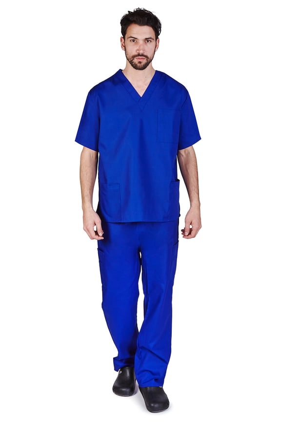 Solid Men Scrub Set, Men Medical Uniforms 201 (TRUE ROYAL BLUE)